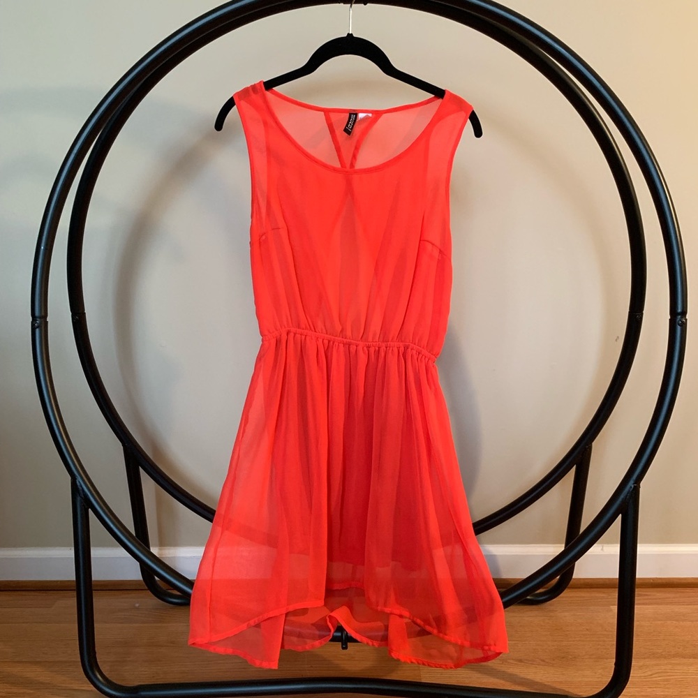 Sheer Coral Peek-a-boo Back Sundress